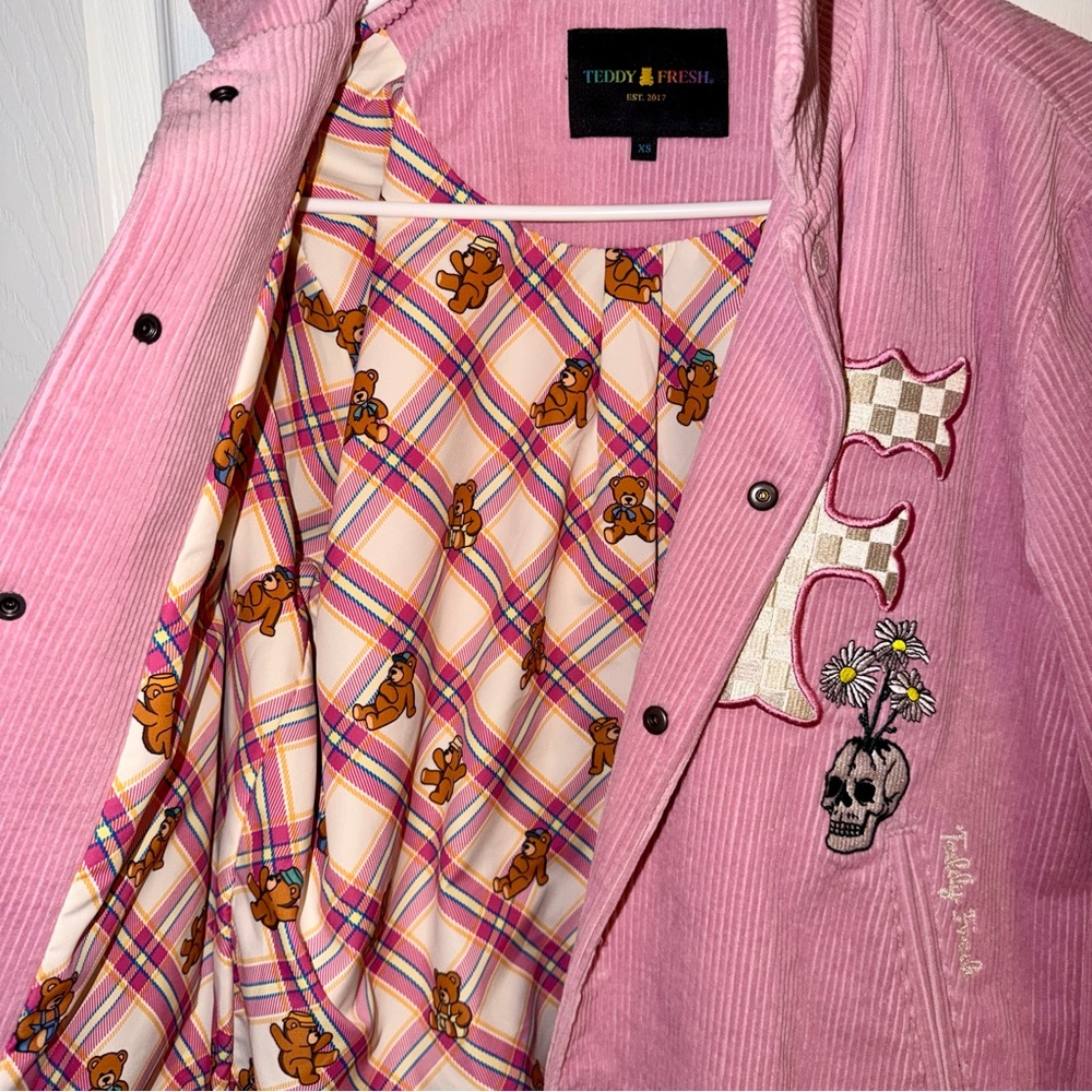 Teddy Fresh Pink Corduroy - Embroidered Patches Jacket